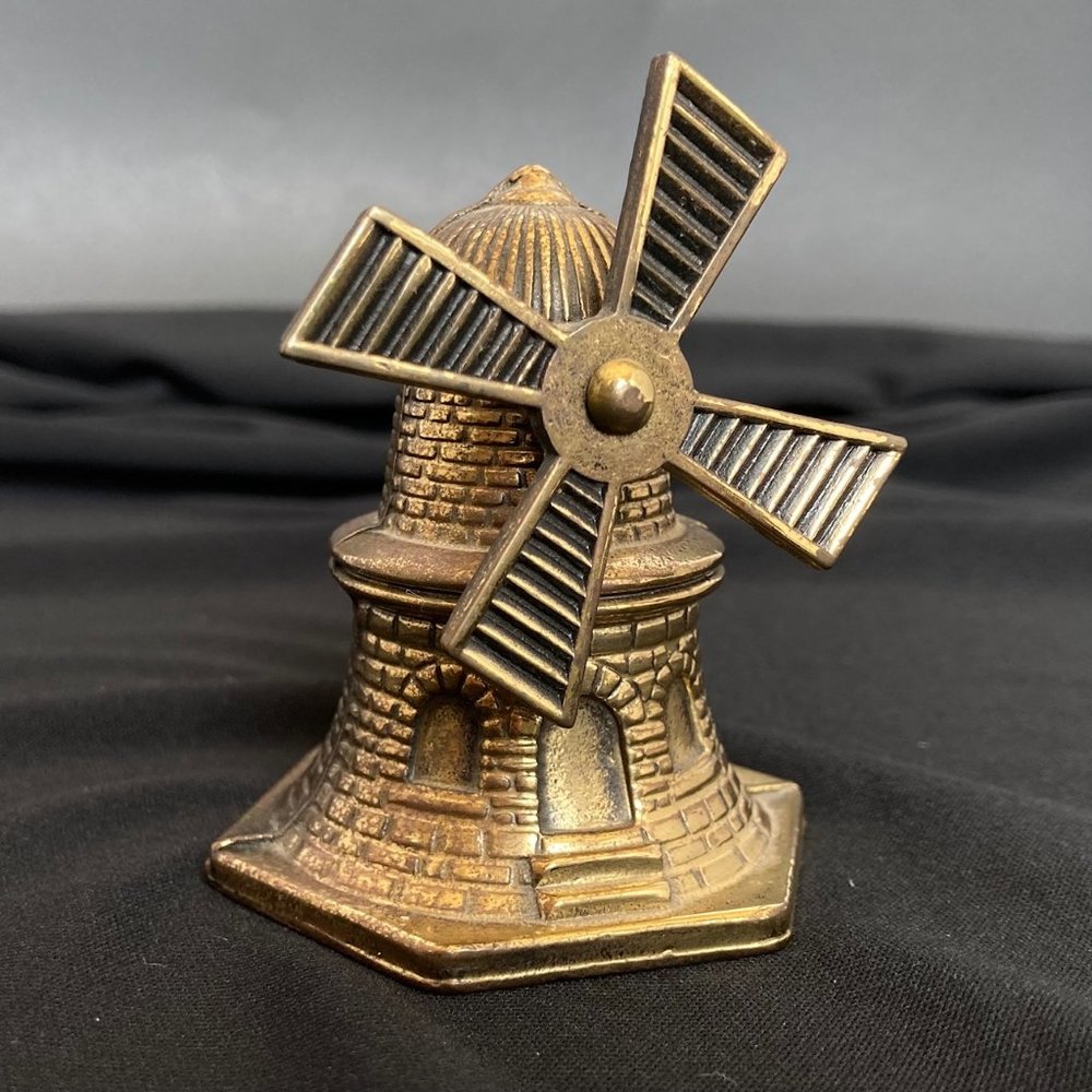 VTG Solid Brass 2.5”H Windmill Dinner Bell Blades Spin Collectible Cottagecore